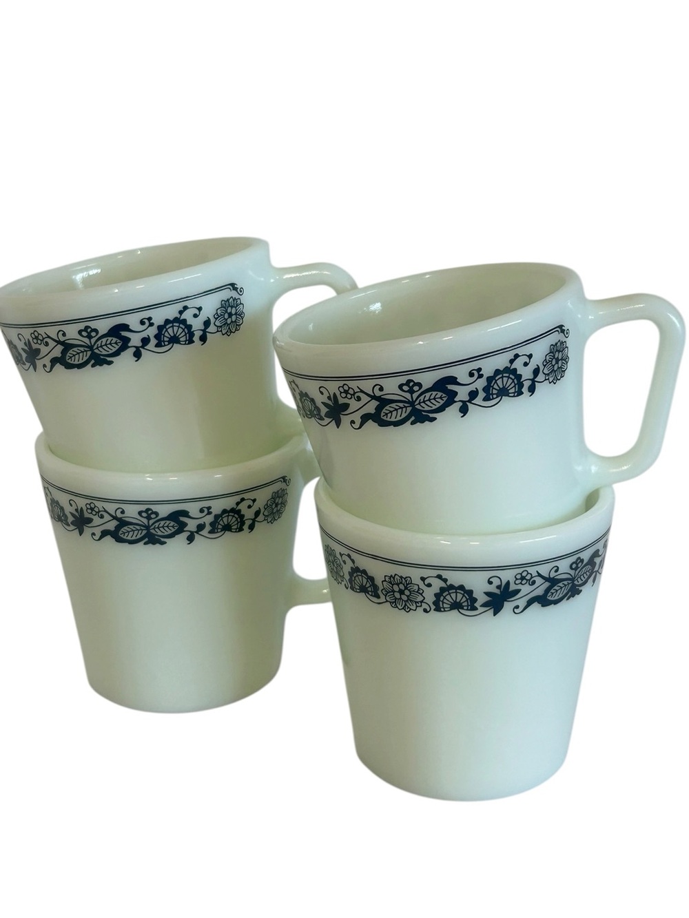 Vintage Pyrex Old Town Blue Milk Glass Coffee Mugs - Set of 4